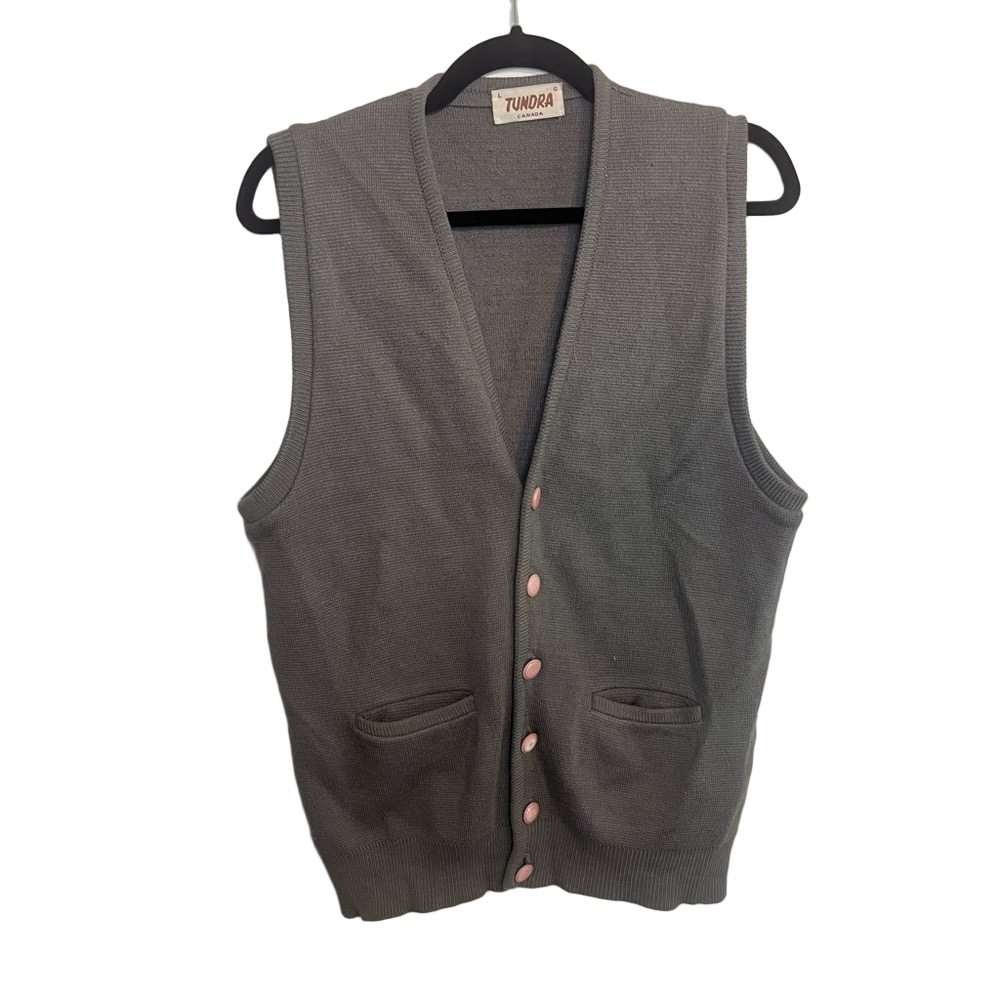 Tundra Canada Gray Knit Wool Blend Sweater Vest Large